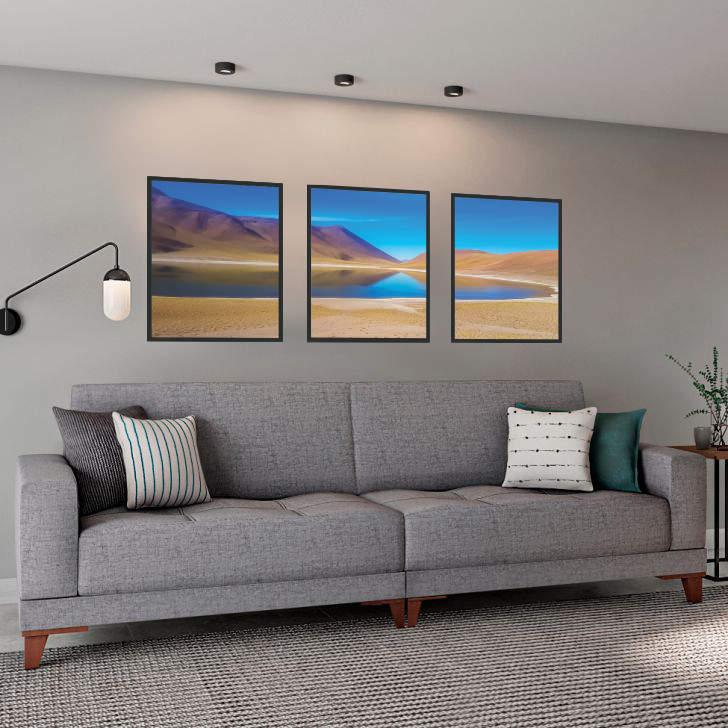 Quadro fotografia lago no atacama - tripla